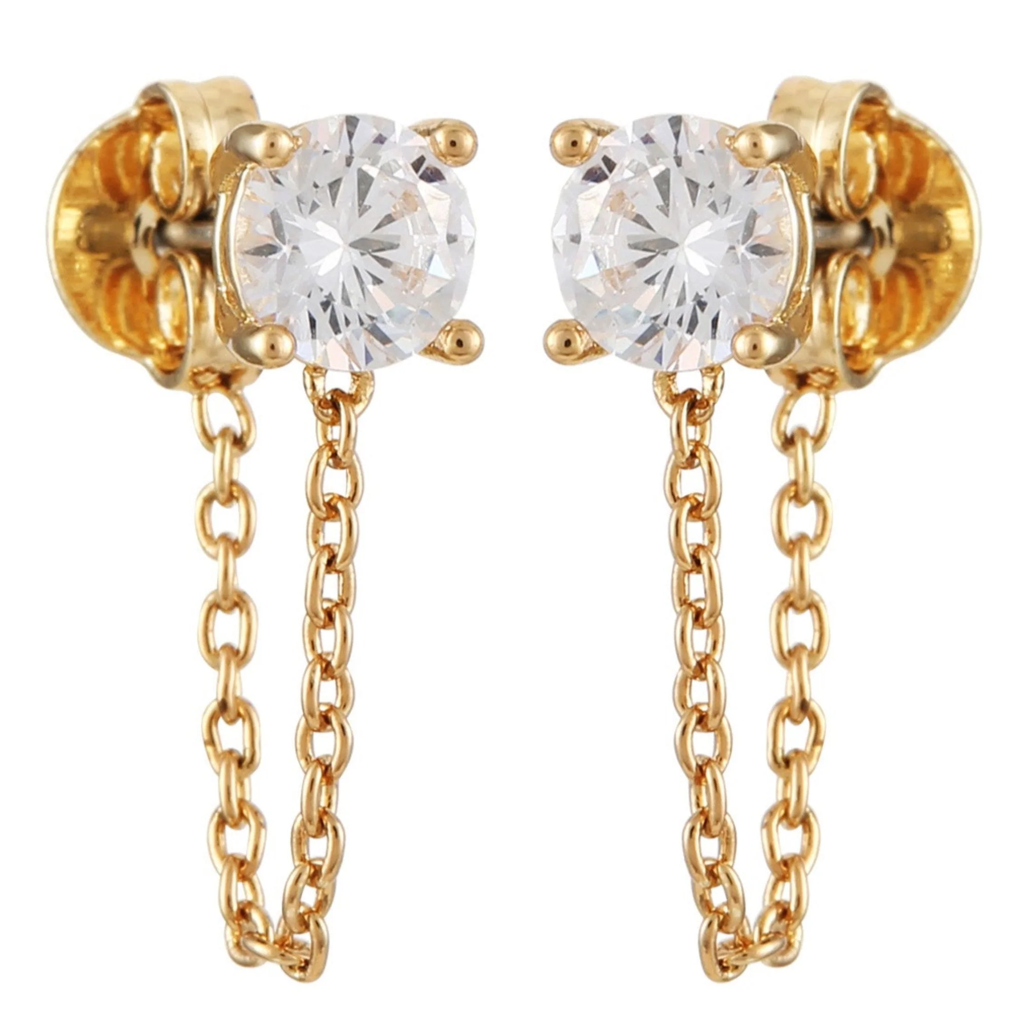 Crystal Stud Chain Dangle Drop Earrings - Image 2