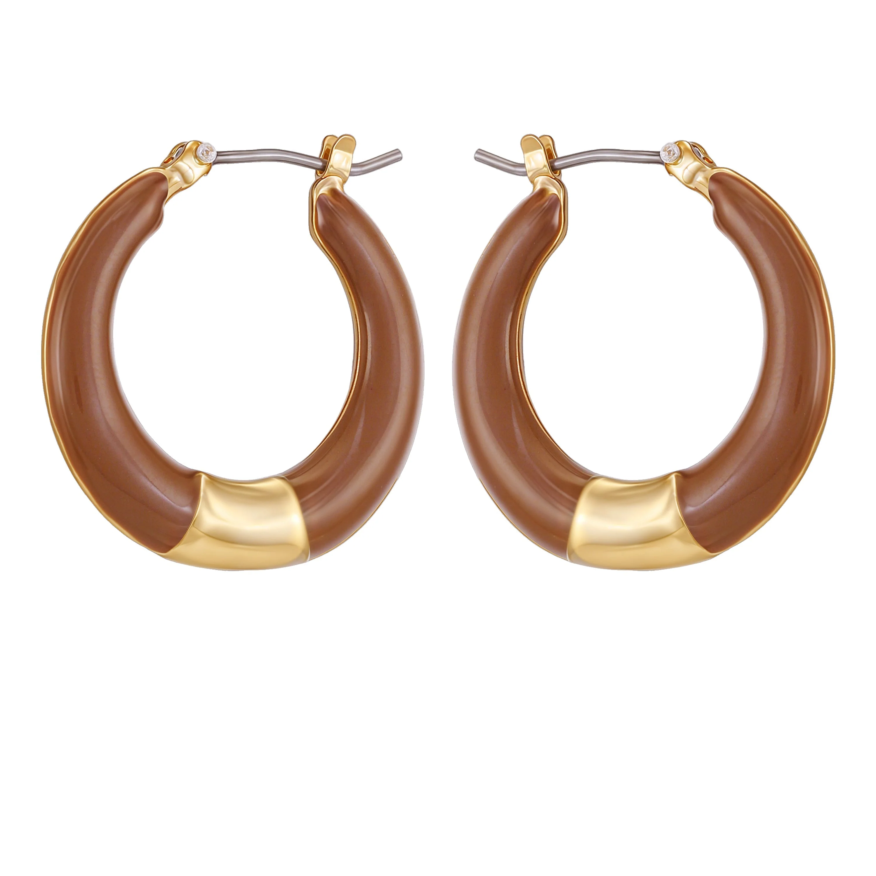 Gold Tone Enamel Hoop Earrings - Image 2