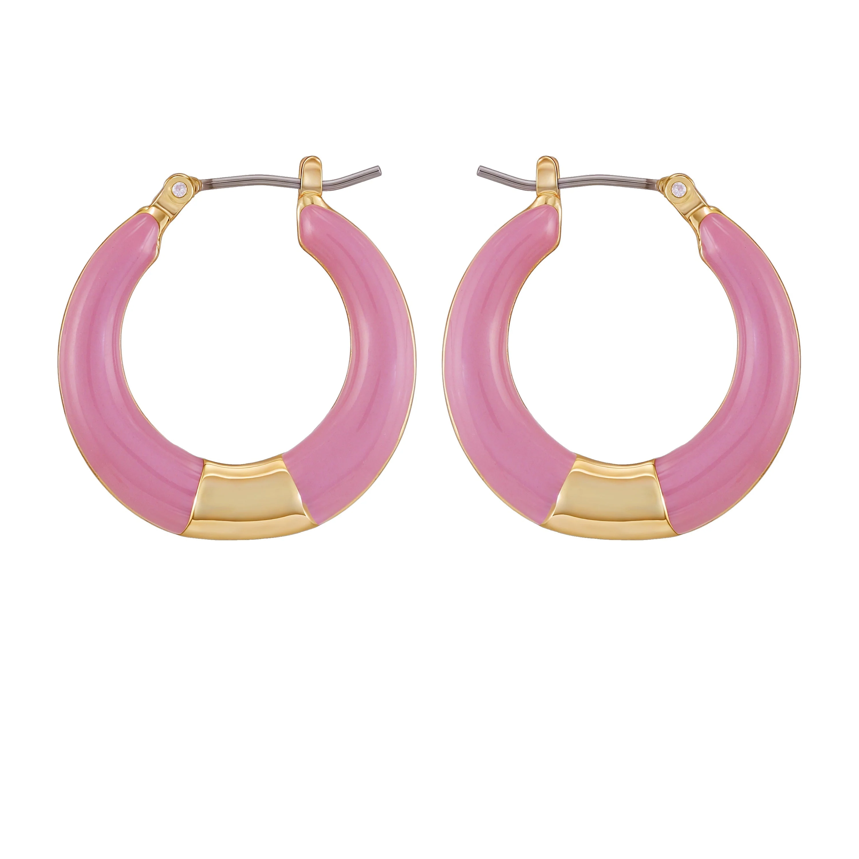 Gold Tone Enamel Hoop Earrings