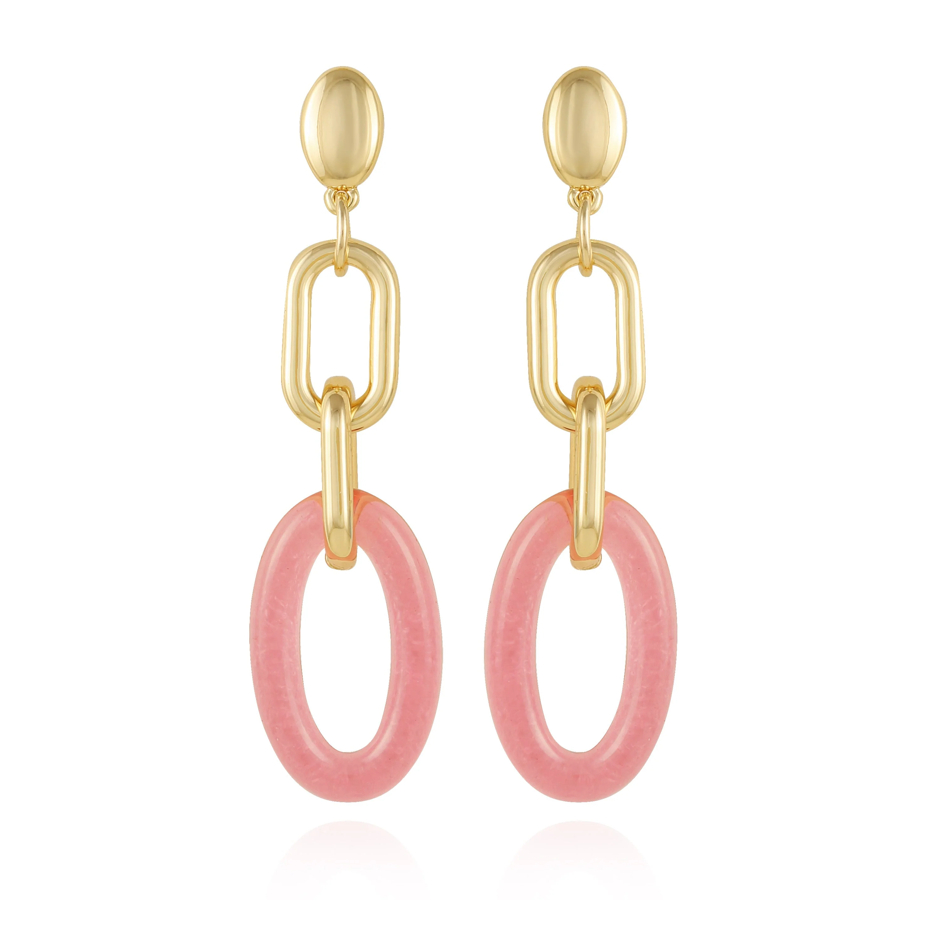 Goldtone Pink Candy Interlocking Drop Earrings