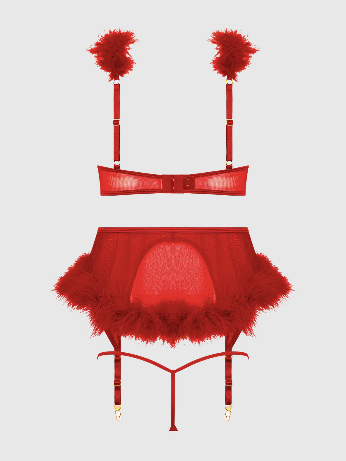 Scarlett Open Cup Marabou Bra, Garter & G-String Set - Image 15