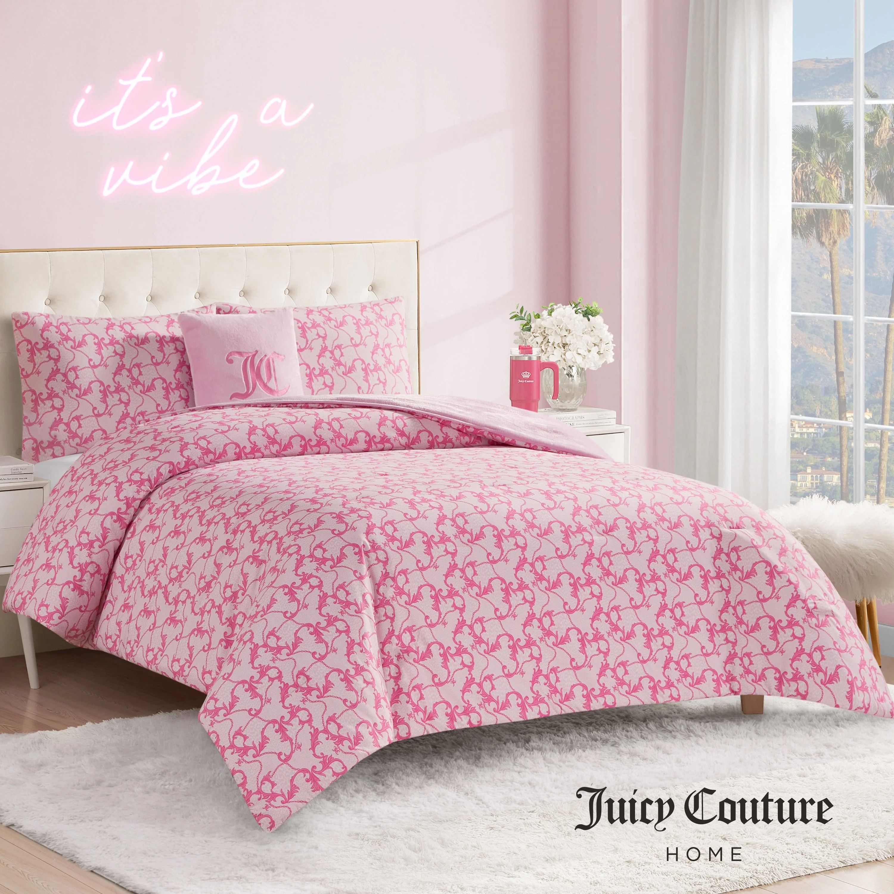 Solid Plush Reversible Cheetah Bows Comforter Set - Image 3